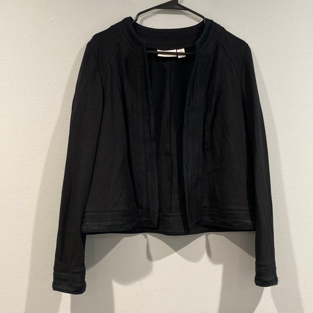 Chico's Black Casual Blazer with Faux Fur accents - Size 1